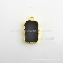 Handmade Black Onyx Quartz Slice Bezel Station Micron Gold Plated Sterling Silver Bezel Connector and Charm